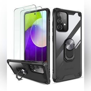 QHOHQ Samsung Galaxy A52 Black Edge Phone Case with Ring